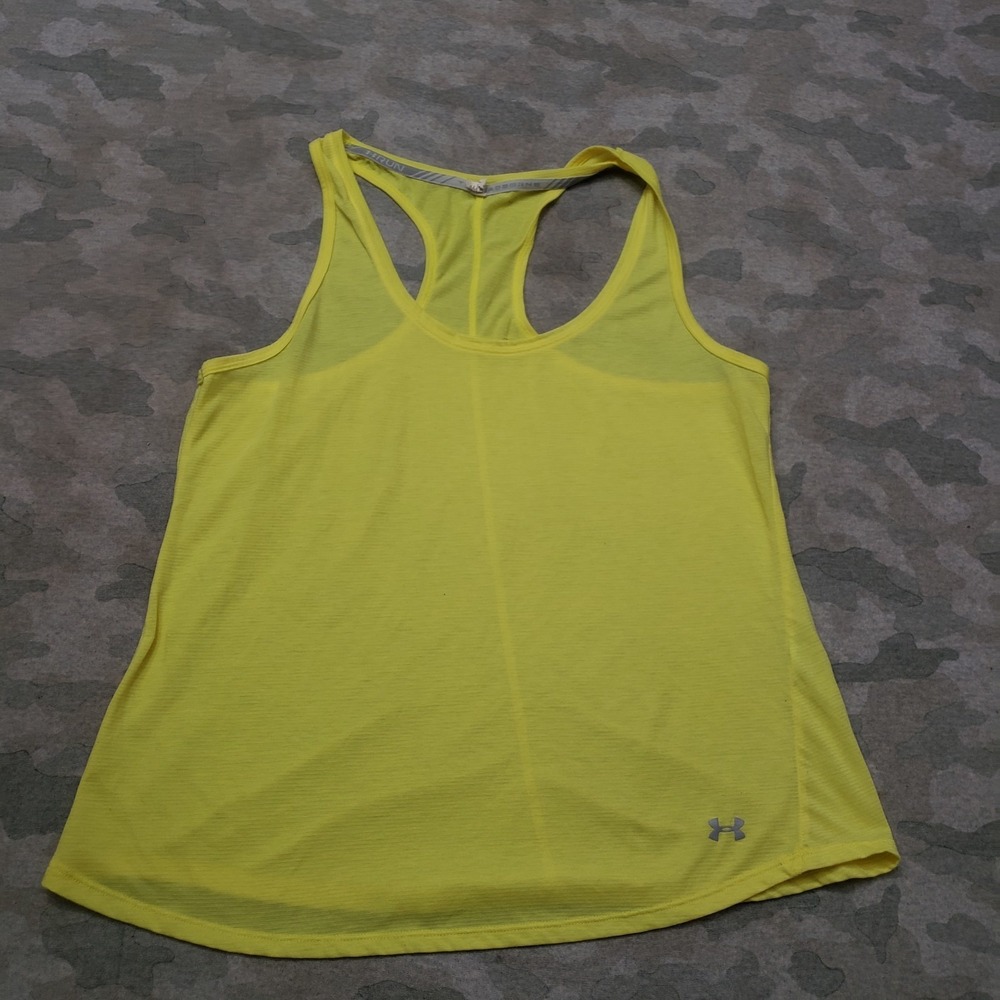 Under Armour Tank Top Womens Large Yellow Threadborn Heatgear Sleeveless